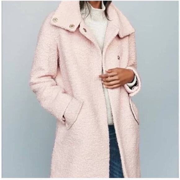 Eliza J Topper Coat In Blush Pink Women Lined Pockets Boucle Wool Blend Size 8 - Picture 1 of 15